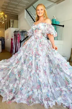 White A Line Off the Shoulder Ruffles Corset Long Prom Dress