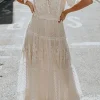 White A Line Short Sleeves Lace Midi Graduation Dress