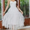 White A Line Spaghetti Straps Tea Length Graduation Dress