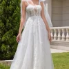 White A-Line Appliques Lace Up Tulle Corset Wedding Dress