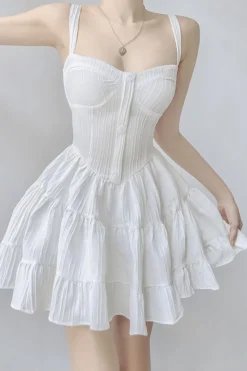 White A-Line Spaghetti Straps Mini Graduation Dress