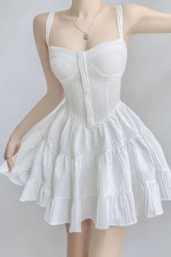 White A-Line Spaghetti Straps Mini Graduation Dress
