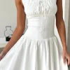 White A-Line Square Neck Mini Graduation Dress