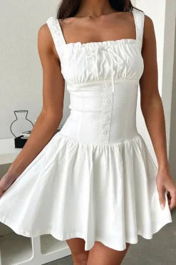 White A-Line Square Neck Mini Graduation Dress