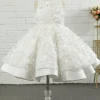 White Applique Sleeveless Flower Girl Dress