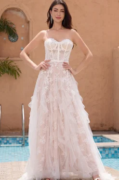 White Appliques A Line Sweetheart Corset Wedding Dress