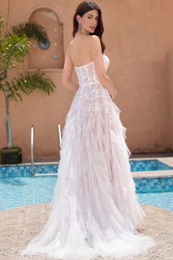 White Appliques A Line Sweetheart Corset Wedding Dress