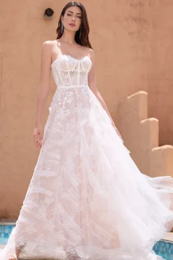 White Appliques A Line Sweetheart Corset Wedding Dress