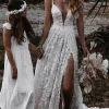 White Boho A-Line Wedding Dress with Appliques
