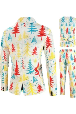 White Christmas Tree Printed 3 Piece Men's Suits