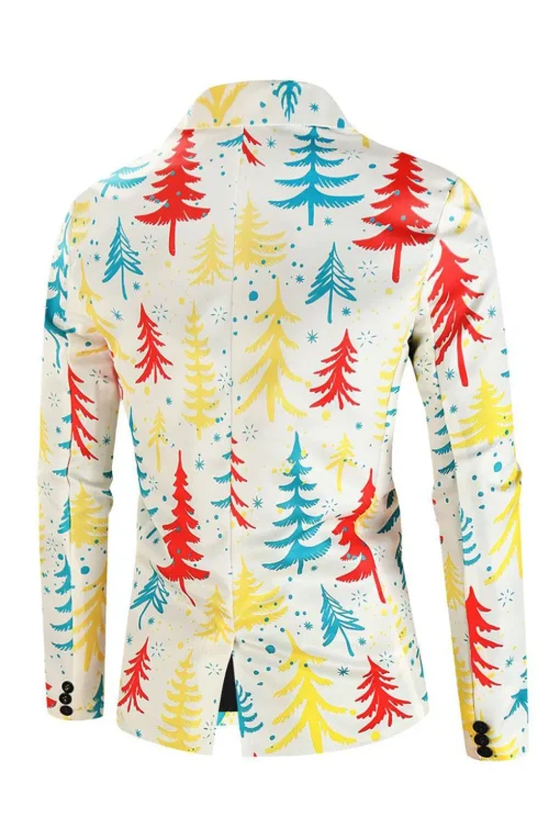 White Christmas Tree Printed 3 Piece Men's Suits
