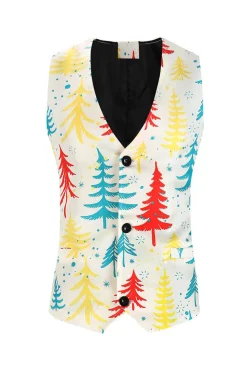 White Christmas Tree Printed 3 Piece Men's Suits