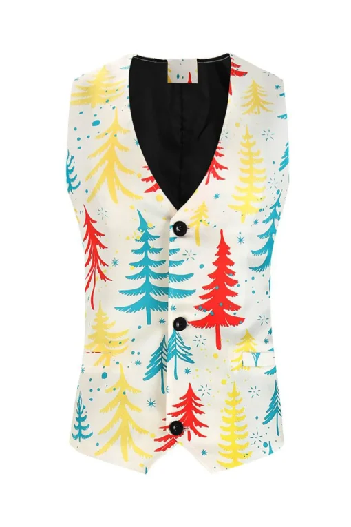 White Christmas Tree Printed 3 Piece Men's Suits