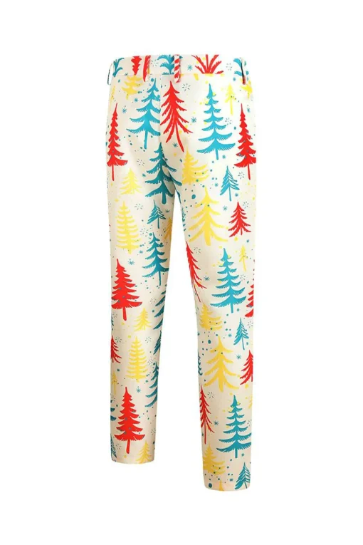 White Christmas Tree Printed 3 Piece Men's Suits