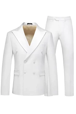 White Double Breasted 2 Piece Lapel Men's Formal Suits