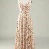 White Floral Boho Bridesmaid Dress with Ruffles