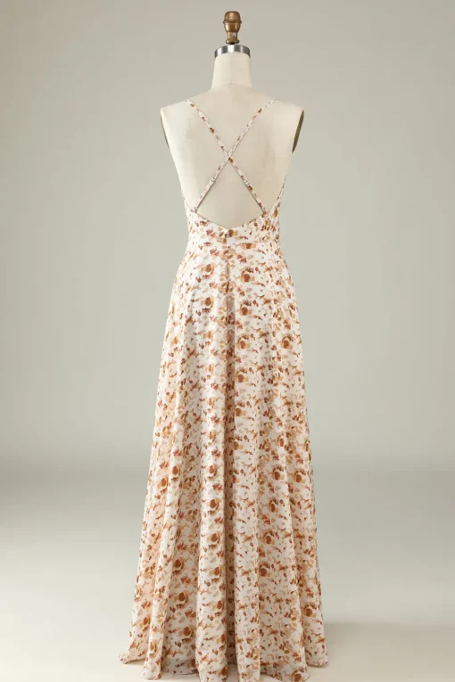 White Floral Boho Bridesmaid Dress with Ruffles