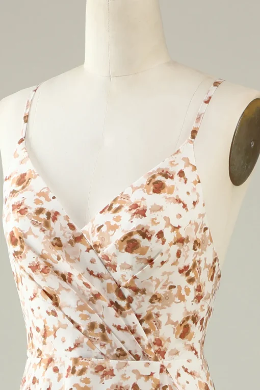 White Floral Boho Bridesmaid Dress with Ruffles
