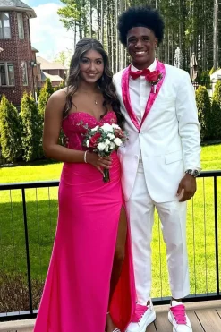 White Floral Shawl Lapel Single Breasted 2 Piece Prom Suits