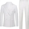 White Jacquard Double Breasted 2 Piece Men's Suits