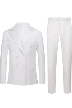 White Jacquard Double Breasted 2 Piece Men's Suits