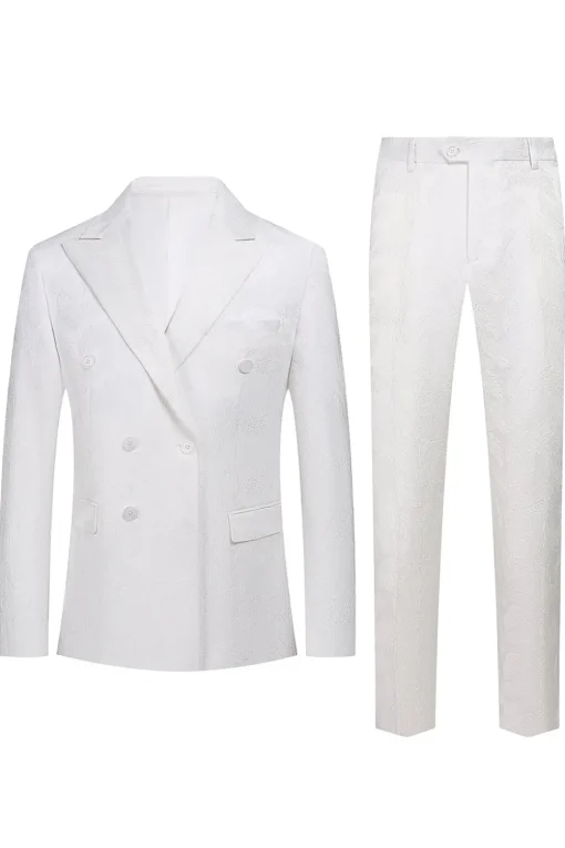 White Jacquard Double Breasted 2 Piece Men's Suits