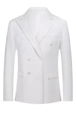 White Jacquard Double Breasted 2 Piece Men's Suits
