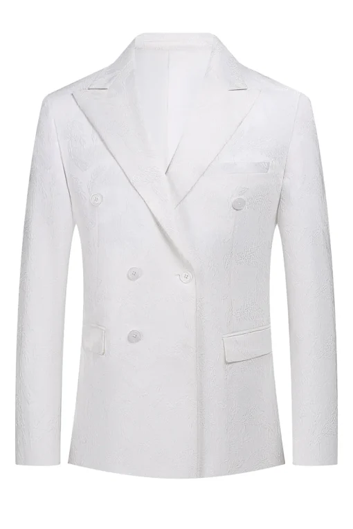White Jacquard Double Breasted 2 Piece Men's Suits