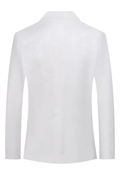 White Jacquard Double Breasted 2 Piece Men's Suits