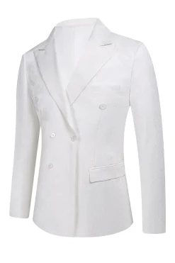 White Jacquard Double Breasted 2 Piece Men's Suits