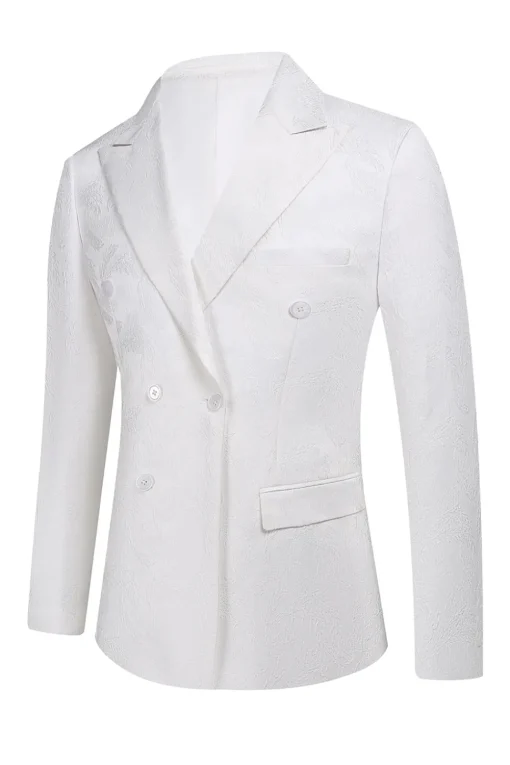 White Jacquard Double Breasted 2 Piece Men's Suits