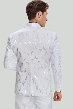 White Jacquard Satin 2 Piece Shawl Lapel Men's Prom Suits