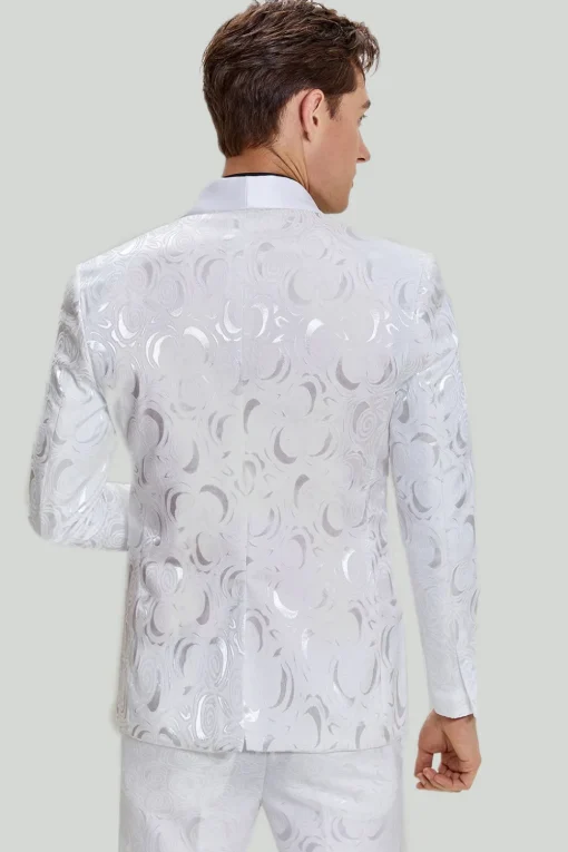 White Jacquard Satin 2 Piece Shawl Lapel Men's Prom Suits