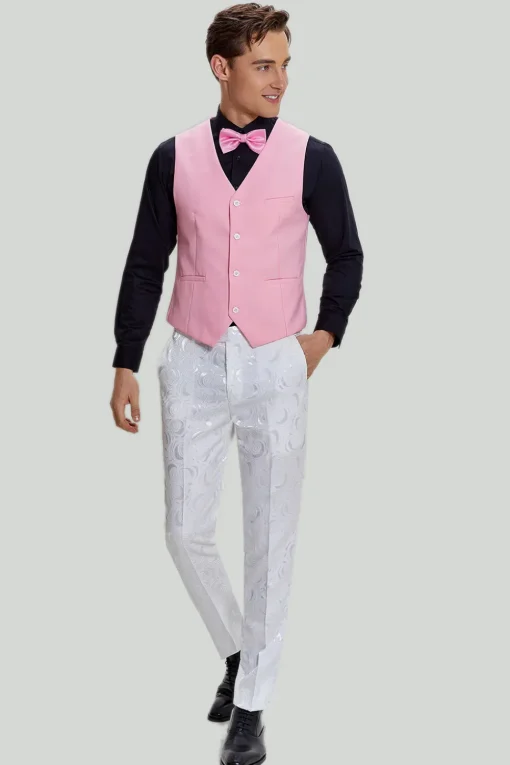 White Jacquard Satin 2 Piece Shawl Lapel Men's Prom Suits
