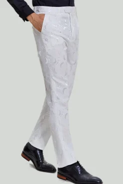 White Jacquard Satin 2 Piece Shawl Lapel Men's Prom Suits