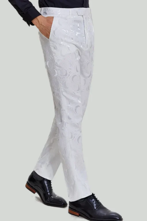White Jacquard Satin 2 Piece Shawl Lapel Men's Prom Suits