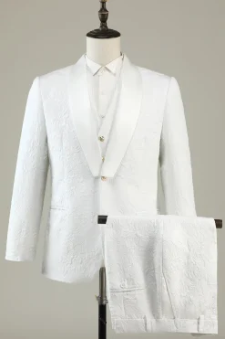 White Jacquard Shawl Lapel 3 Piece Prom Homecoming Suits