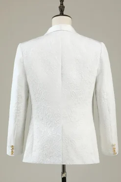 White Jacquard Shawl Lapel 3 Piece Prom Homecoming Suits