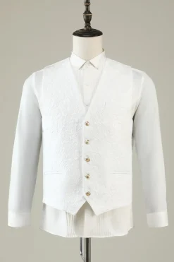 White Jacquard Shawl Lapel 3 Piece Prom Homecoming Suits