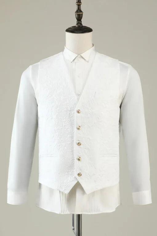 White Jacquard Shawl Lapel 3 Piece Prom Homecoming Suits