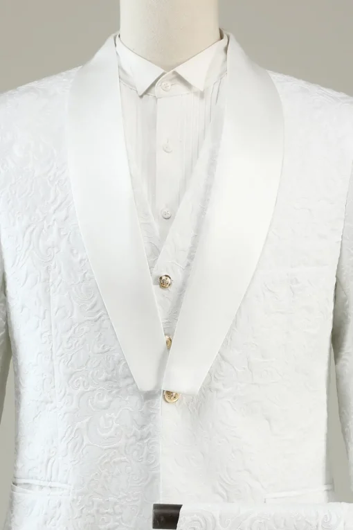 White Jacquard Shawl Lapel 3 Piece Prom Homecoming Suits