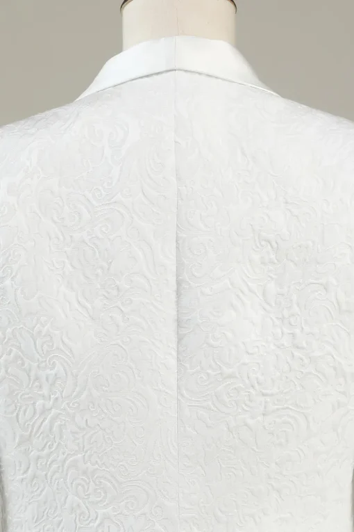 White Jacquard Shawl Lapel 3 Piece Prom Homecoming Suits