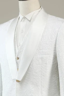 White Jacquard Shawl Lapel 3 Piece Prom Homecoming Suits
