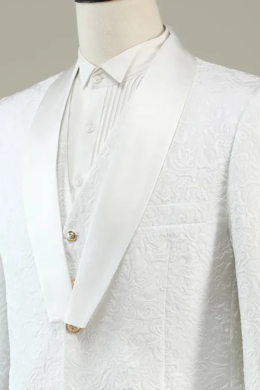 White Jacquard Shawl Lapel 3 Piece Prom Homecoming Suits