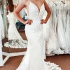 White Lace Mermaid Backless Long Wedding Dress