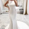 White Long Mermaid Boho Wedding Dress with Lace