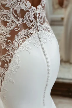 White Long Mermaid Boho Wedding Dress with Lace