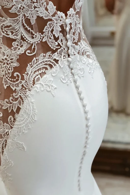 White Long Mermaid Boho Wedding Dress with Lace