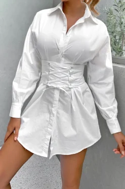 White Long Sleeves Mini Graduation Dress with Lace Up