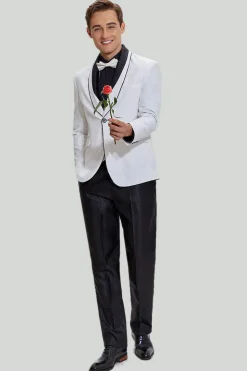 White Men's 3 Piece Shawl Lapel Prom Suits